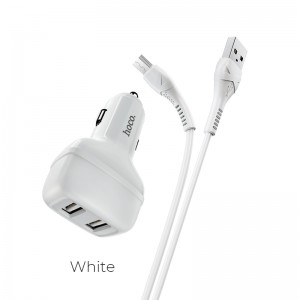Адаптер автомобільний Hoco Micro USB Cable Leader Z36 |2USB, 2.4A| white