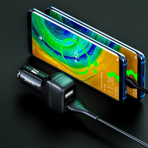 Адаптер автомобильный HOCO Micro USB Cable Leader Z36 |2USB, 2.4A|