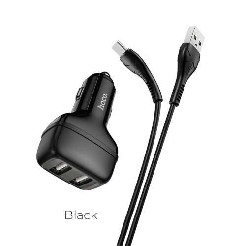 Адаптер автомобільний Hoco Type-C Cable Leader Z36 |2USB, 2.4A| black