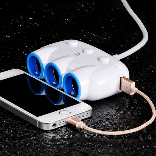 Адаптер автомобільний HOCO dual USB triple cigarette lighter |3 Sockets/2USB, 3.1-12A, 15.5W| white