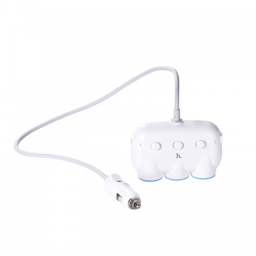 Адаптер автомобільний HOCO dual USB triple cigarette lighter |3 Sockets/2USB, 3.1-12A, 15.5W| white