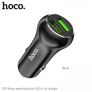 Адаптер автомобильный HOCO Sharp speed dual port car charger Z37 |2USB, QC3.0, 3A, 36W|