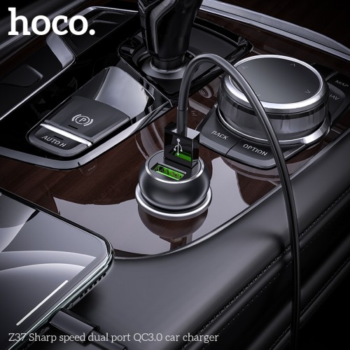 Адаптер автомобильный HOCO Sharp speed dual port car charger Z37 |2USB, QC3.0, 3A, 36W|