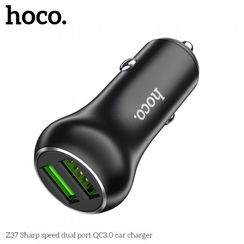 Адаптер автомобильный HOCO Sharp speed dual port car charger Z37 |2USB, QC3.0, 3A, 36W|