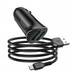 Адаптер автомобильный HOCO Micro USB кабель Дальнозоркий двойной порт QC3.0 автомобильное зарядное устройство комплект Z39 |2USB, QC3.0, 3A/18W| черный