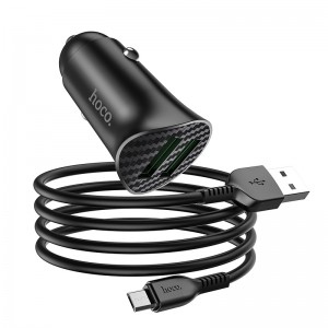 Адаптер автомобільний HOCO Micro USB cable Farsighted dual port QC3.0 car charger set Z39 |2USB, QC3.0, 3A/18W| black