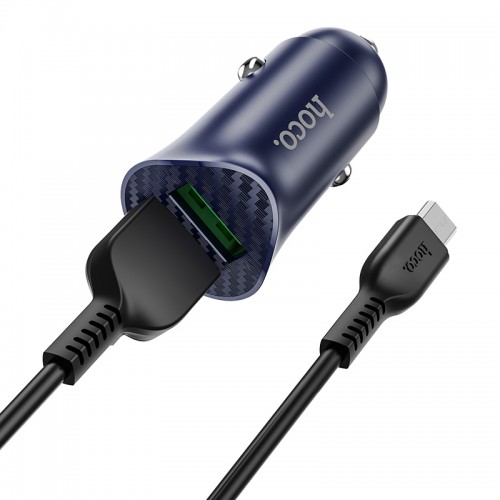 Адаптер автомобільний HOCO Micro USB cable Farsighted dual port QC3.0 car charger set Z39 |2USB, QC3.0, 3A/18W| black