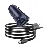 Адаптер автомобильный HOCO Micro USB кабель Дальнозоркий двойной порт QC3.0 автомобильное зарядное устройство комплект Z39 |2USB, QC3.0, 3A/18W| синий