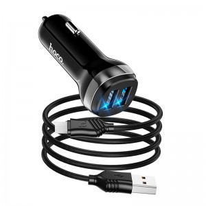Адаптер автомобільний Hoco Micro USB Cable Superior dual port Car charger set Z40 |2USB, 2.4A| black