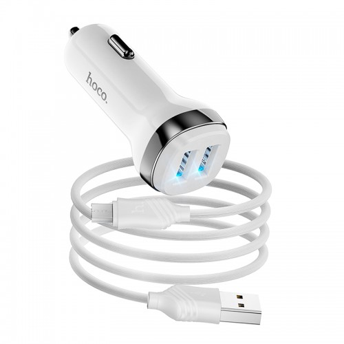 Адаптер автомобільний Hoco Micro USB Cable Superior dual port Car charger set Z40 |2USB, 2.4A| white