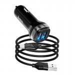 Адаптер автомобильный Hoco Type-C Cable Superior dual port Car charger set Z40 |2USB, 2.4A| черный