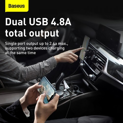 Адаптер автомобільний BASEUS Grain Pro Car Charger |2USB, 4.8A| (CCALLP-02) white