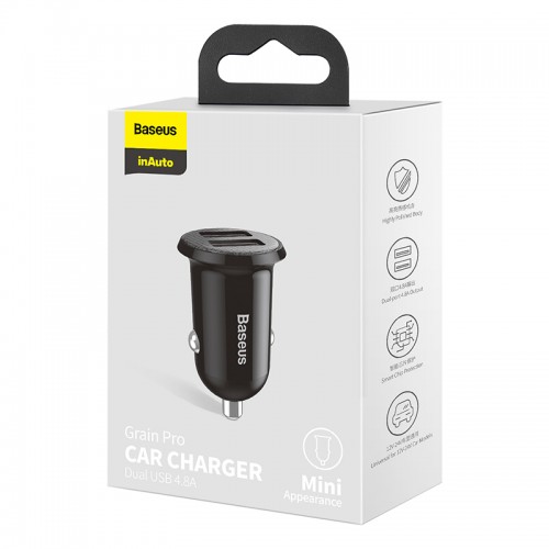 Адаптер автомобільний BASEUS Grain Pro Car Charger |2USB, 4.8A| (CCALLP-02) white
