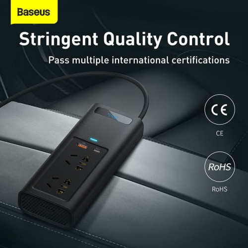 Автомобільний перетворювач напруги BASEUS In-car Inverter 150W (220V EU / CN) |2Sockets EU/CN 220V, 1USB/1Type-C, 0.4m| (CRNBQ-A01) black