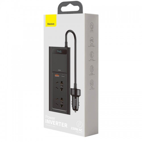 Автомобільний перетворювач напруги BASEUS In-car Inverter 150W (220V EU / CN) |2Sockets EU/CN 220V, 1USB/1Type-C, 0.4m| (CRNBQ-A01) black