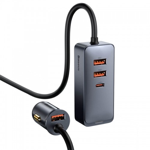 Адаптер автомобільний BASEUS Share Together PPS multi-port Fast charging Car charger with cord |3USB/1Type-C, 3A/120W, QC/PD, 1.5m| (CCBT-B0G) grey