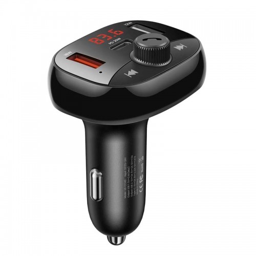 Адаптер автомобільний USAMS with Bluetooth FM Digital Display US-CC143 C25 |2USB/1Type-C, 3A/50W, QC/PD, TF| black