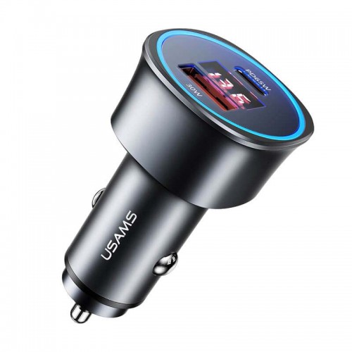 Адаптер автомобільний USAMS Dual Ports Digital Display Fast Car Charger US-CC146 C26 |1USB/1Type-C, 3A/95W, QC/PD| black