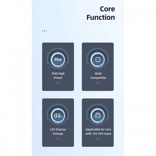 Адаптер автомобільний USAMS Dual Ports Digital Display Fast Car Charger US-CC146 C26 |1USB/1Type-C, 3A/95W, QC/PD| black