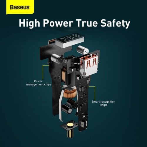 Адаптер автомобильный BASEUS Superme Digital Display PPS Dual Quick Charger Car Charger |1USB/1Type-C, 5A, 65+30w, QC/PD| (CCZX-01)