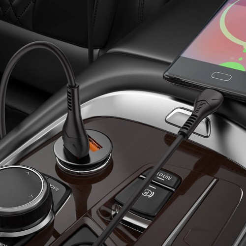 Адаптер автомобільний Hoco Micro USB Cable Developer dual port Car charger set NZ1 |2USB, 3A, 36W, QC| black