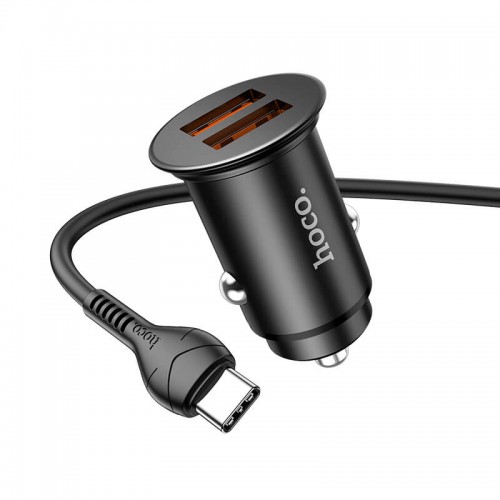 Адаптер автомобильный HOCO Type-C Cable Developer dual port car charger set NZ1 |2USB, 3A, 36W, QC|