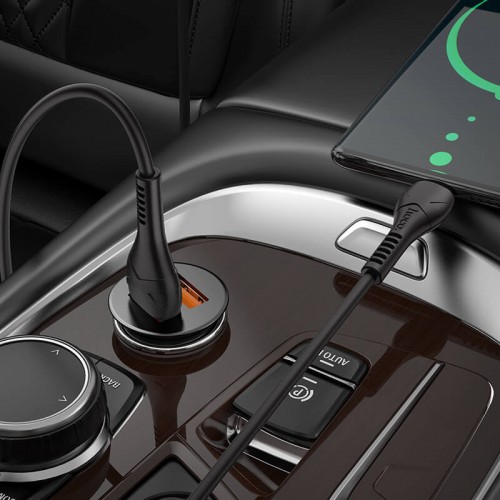 Адаптер автомобильный HOCO Type-C Cable Developer dual port car charger set NZ1 |2USB, 3A, 36W, QC|