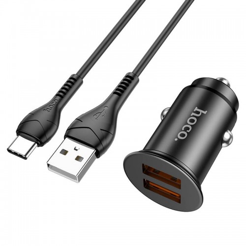 Адаптер автомобильный HOCO Type-C Cable Developer dual port car charger set NZ1 |2USB, 3A, 36W, QC|