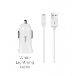 Адаптер автомобильный Hoco Lightning cable двухпортовый автомобильный зарядник комплект Z2A |2USB, 2.4A| белый
