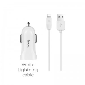 Адаптер автомобільний Hoco Lightning cable two-port Car charger set Z2A |2USB, 2.4A| white