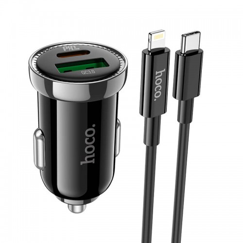 Адаптер автомобільний Hoco Type-C to Lightning Cable Leading car charger Z44 |2USB, 3A, 20W, QC/PD| black