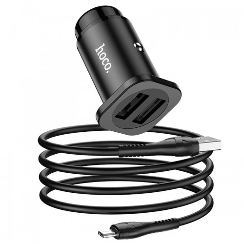 Адаптер автомобільний Hoco Micro USB Cable Wise road dual port Car charger set NZ4 |2USB, 4.8A| black