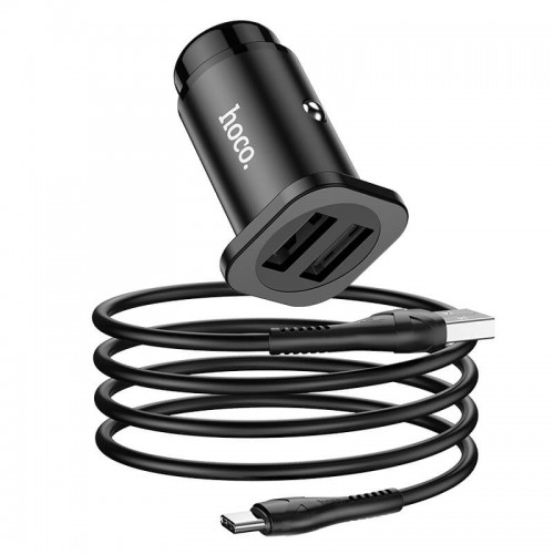 Адаптер автомобільний Hoco Type-C Cable Wise road dual port Car charger set NZ4 |2USB, 4.8A| black