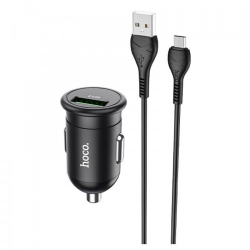 Адаптер автомобільний Hoco Micro USB Cable Mighty single port Car charger Z43 |1USB, 3A, QC, 18W| black