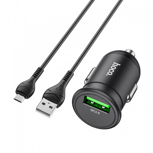 Адаптер автомобільний Hoco Micro USB Cable Mighty single port Car charger Z43 |1USB, 3A, QC, 18W| black