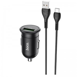 Адаптер автомобільний Hoco Type-C Cable Mighty single port Car charger Z43 |1USB, 3A, QC, 18W| black