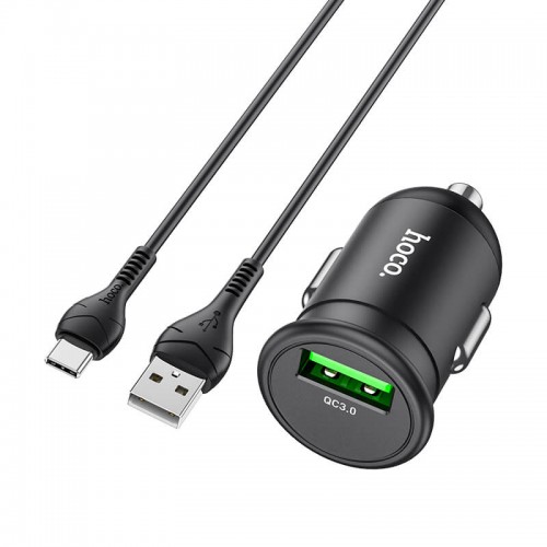 Адаптер автомобільний Hoco Type-C Cable Mighty single port Car charger Z43 |1USB, 3A, QC, 18W| black