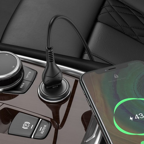 Адаптер автомобільний Hoco Type-C Cable Mighty single port Car charger Z43 |1USB, 3A, QC, 18W| black