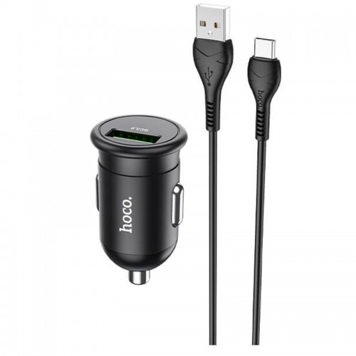 Адаптер автомобільний Hoco Type-C Cable Mighty single port Car charger Z43 |1USB, 3A, QC, 18W| black
