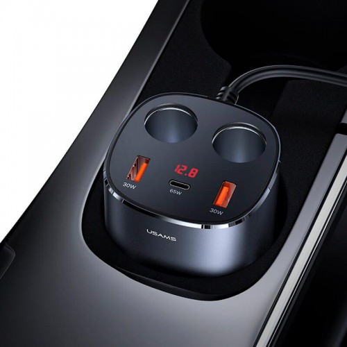 Адаптер автомобільний USAMS Dual Cigarette Lighters Digital Fast Car Charger C28 US-CC151 |2USB/1Type-C, 245W/6A, PD/QC| black