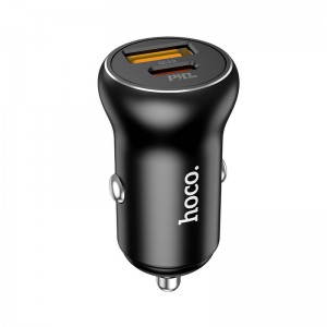 Адаптер автомобільний HOCO Smooth road car charger NZ5 |1USB/1Type-C, 30W/3A, PD/QC| black