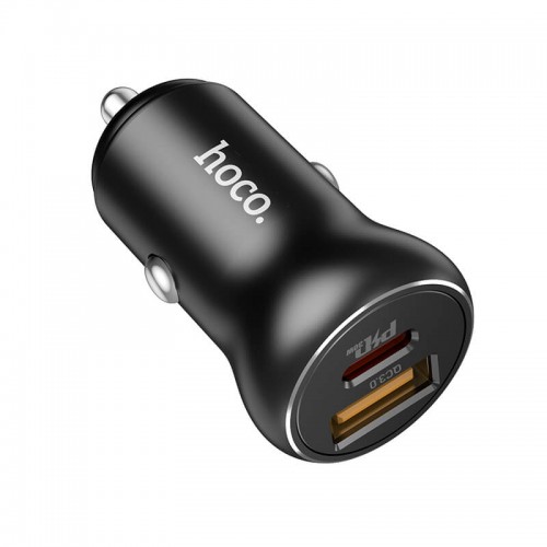 Адаптер автомобільний HOCO Smooth road car charger NZ5 |1USB/1Type-C, 30W/3A, PD/QC| black