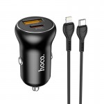 Адаптер автомобильный Hoco Type-C to Lightning Cable Smooth road car charger NZ5 |1USB/1Type-C, 30W/3A, PD/QC| черный