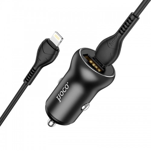 Адаптер автомобільний Hoco Type-C to Lightning Cable Smooth road car charger NZ5 |1USB/1Type-C, 30W/3A, PD/QC| black