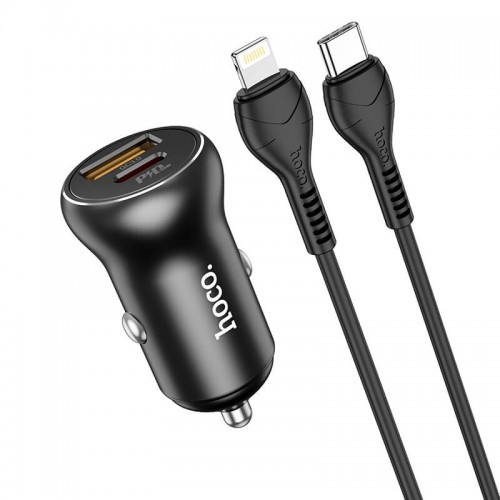 Адаптер автомобільний Hoco Type-C to Lightning Cable Smooth road car charger NZ5 |1USB/1Type-C, 30W/3A, PD/QC| black