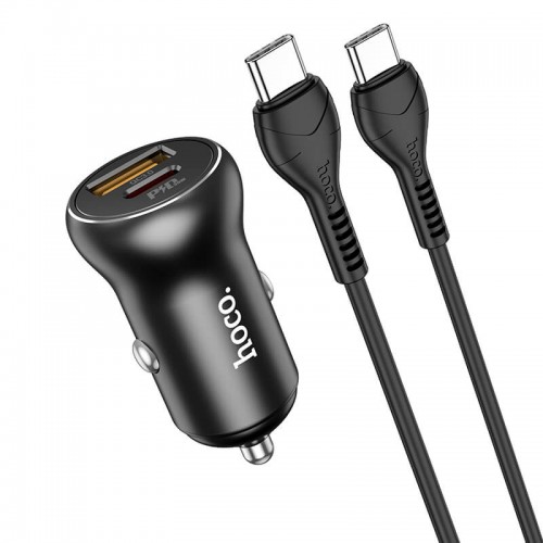 Адаптер автомобільний Hoco Type-C to Type-C Cable Smooth road car charger NZ5 |1USB/1Type-C, 30W/3A, PD/QC| black