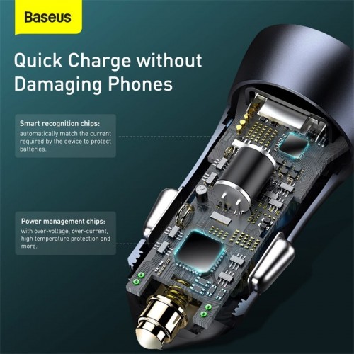 Адаптер автомобільний BASEUS Golden Contactor Pro Dual Quick Charger Car Charger |2USB, 5A/40W, QC| (CCJD-A0G) grey