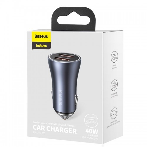 Адаптер автомобільний BASEUS Golden Contactor Pro Dual Quick Charger Car Charger |2USB, 5A/40W, QC| (CCJD-A0G) grey