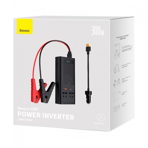 Автомобильный преобразователь напряжения BASEUS IGBT Power Inverter |2Soc/1USB/Type-C, 300W/40A| (220V CN/EU) (CGNB010101) black