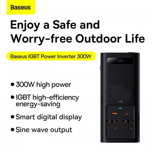 Автомобильный преобразователь напряжения BASEUS IGBT Power Inverter |2Soc/1USB/Type-C, 300W/40A| (220V CN/EU) (CGNB010101) black